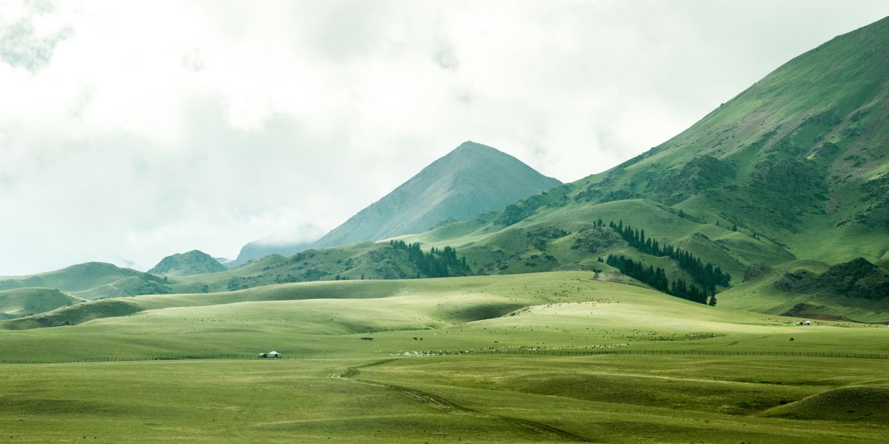 existential poetry green fields with mountain and white clouds